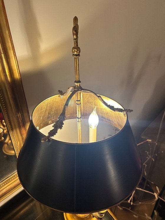 Image 1 of Louis XV Bouilotte Tischlampe Rive Gauche Empel Kollektionen schwarzer Schirm und Blattgoldpatina