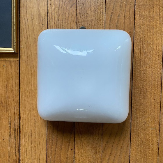 Image 1 of White opaline glass ceiling light, square wall sconce, 1960s-1970s, vintage light fixture, 20 cm