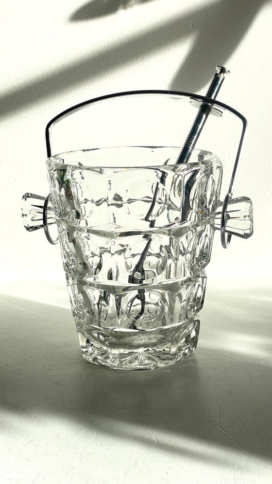 Image 1 of SEAU à Glace Cristal Ciselé et PINCE Vintage