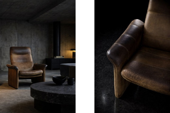 Image 1 of Originele vintage brutalistische DS-50 loungestoel van De Sede, bekleed met buffelleer, jaren 70.