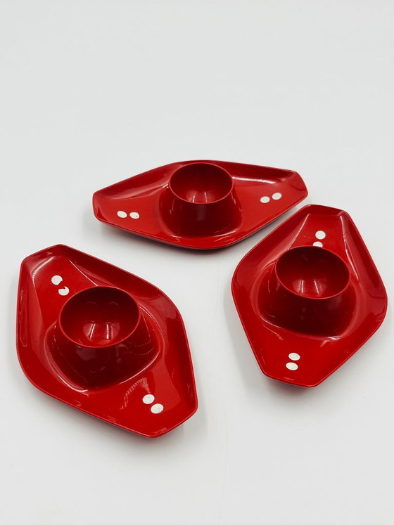 Set di 3 portauova Space Age Kayser, Accessori da tavola, Plastica, Rosso (foto 2 di 8)