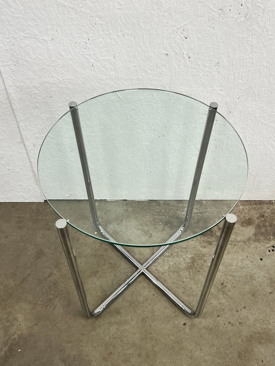 Image 1 of Vintage Bijzettafel, Stalen Buisframe Met Glazen Blad. 1980's