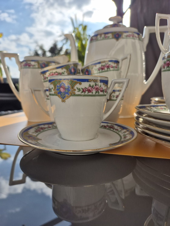 Image 1 of Servizio da tè vintage in porcellana di Limoges - T.L.B. Francia - 1950 ca - Floreale e oro