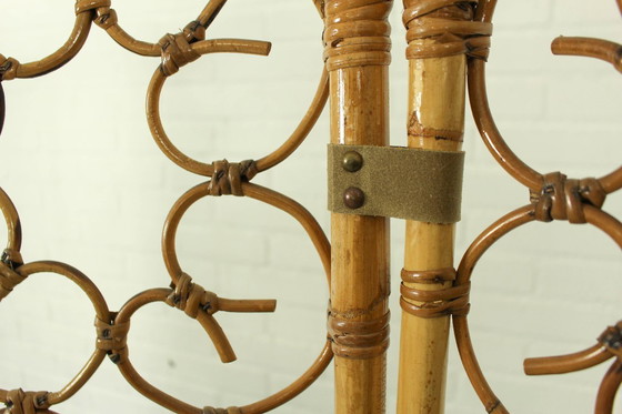 Image 1 of Paravento vintage in rattan – Paravento pieghevole decorato (anni '70)