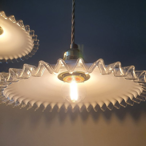 Set Vintage Pendant lamps Opaline glass - Transparent Decorative Edge – Metal (photo 15 of 24)