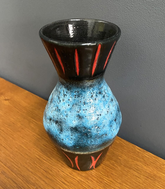 Image 1 of Vaso Germania Ovest di Scheurich modello 523-21 blu, nero e rosso