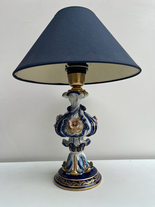 ✨ Lampada da tavolo vintage Capodimonte 40,5cm - Porcellana blu cobalto oro - Made in Italy