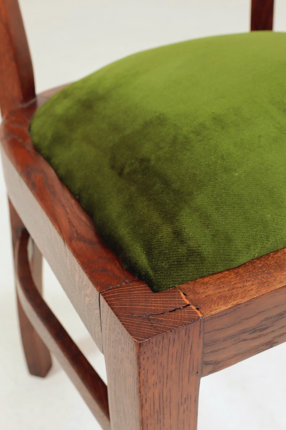 Image 1 of Silla antigua de madera de roble, estilo academia oscura, verde, madre, 1930