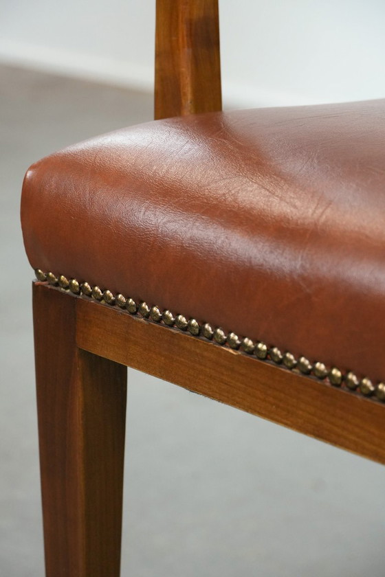 Image 1 of Vintage Scandinavische houten en rundleren bijzet/bureau/stoel uit de jaren ´60/ 70