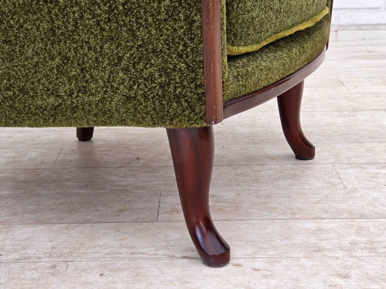 Image 1 of Anni '70, poltrona norvegese, tessuto d'arredamento verde, legno di teak.