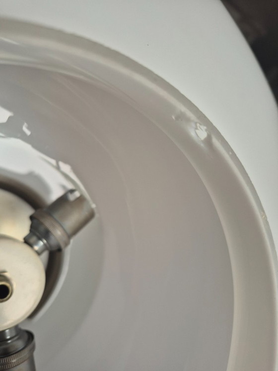 Vintage Space Age "UFO" pendant lamp in opaline and chrome (1970s), Chandeliers, Silver (photo 6 of 9)