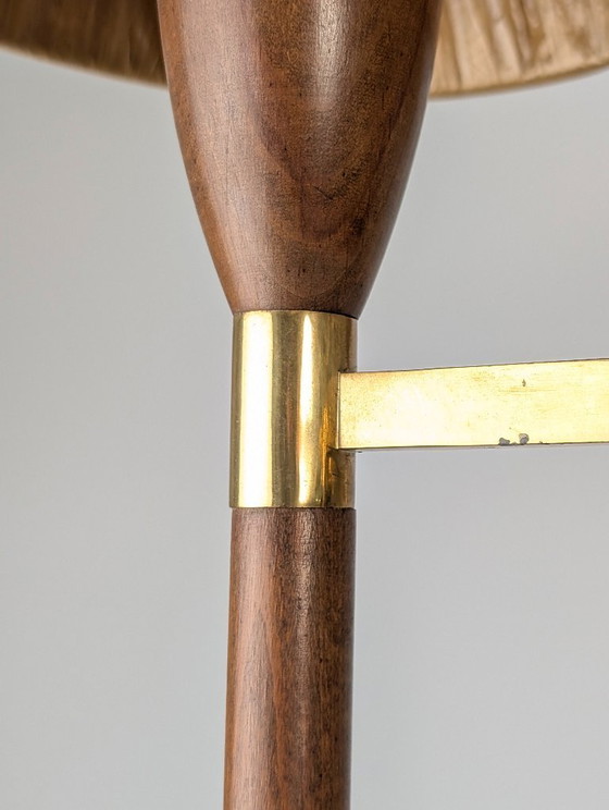 Image 1 of Danish Five-Arm Chandelier in Wood and Brass, 1950s