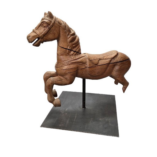 Antique wooden carousel horse on stand, late 19th century