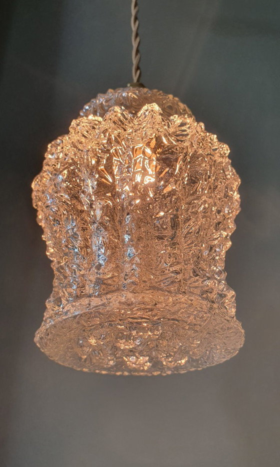 Image 1 of Set Van Twee Vintage Hanglampen Van Dik, Getextureerd Glas