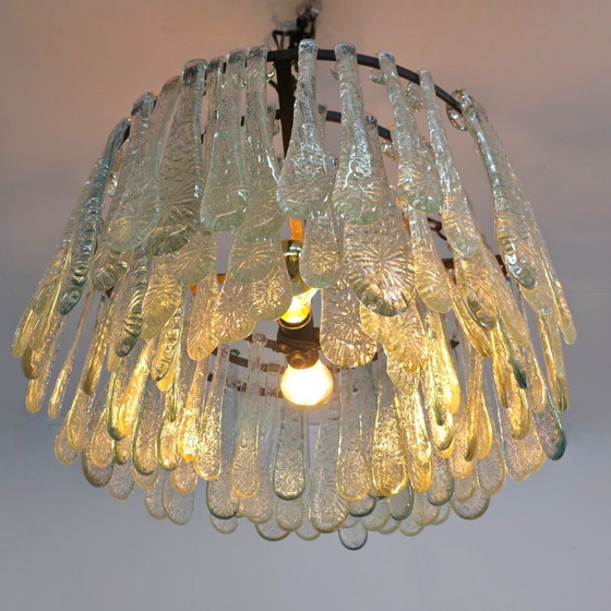 Image 1 of Lampadario brutalista anni '70 cucchiai in vetro pressato XL metà secolo