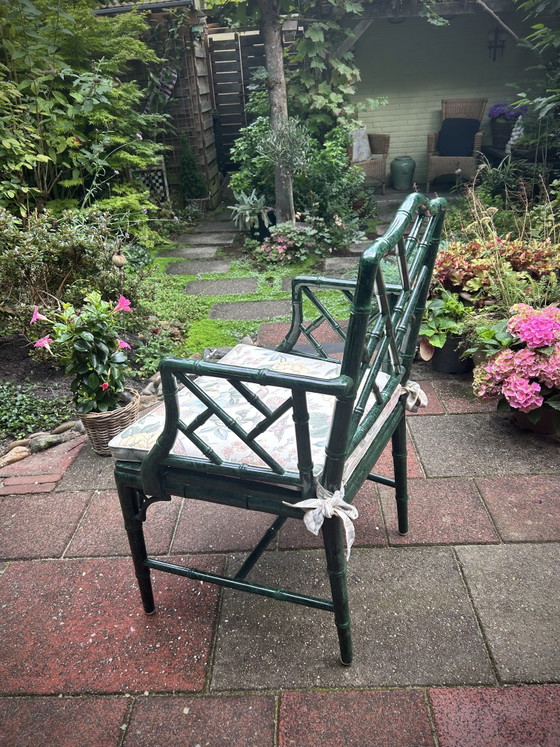 4 Chinese Chippendale Chinoiserie Fauteuils. – Eetkamerstoelen, Bamboo (photo 5 of 6)
