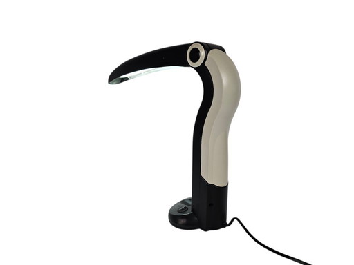 Lampada da tavolo Tucano - pop art - design H.T. Huang - bianco/nero - anni '80