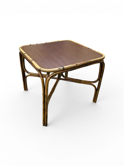 Table en bambou/rotin vintage milieu du siècle
