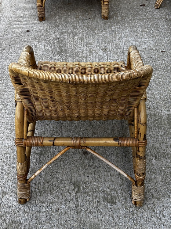 Image 1 of Vintage rotan tuinset – bank, 2 fauteuils en salontafel (jaren 70) 