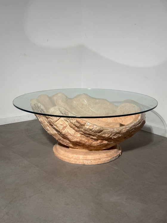 Sculptural Mactan Stone Coffee Table with Glass Top (photo 8 of 8)