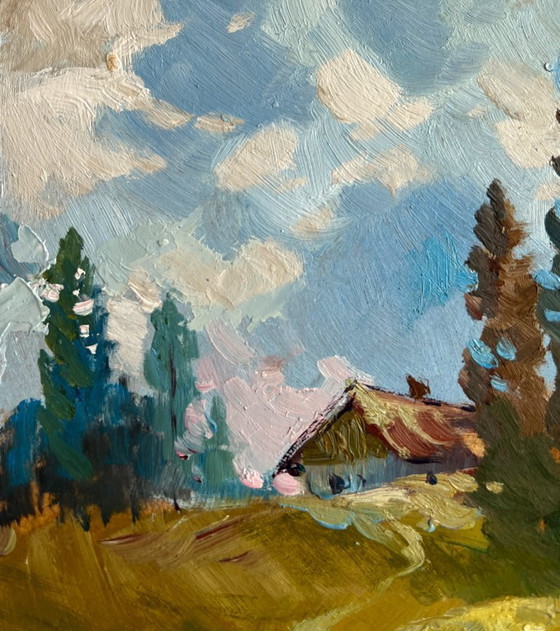 Image 1 of Original Oil Painting Coastal Lake Landscape Silence in nature near the lake