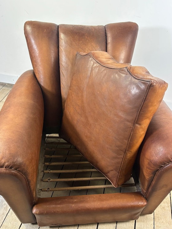 Image 1 of Vintage leren clubfauteuil uit de jaren 50