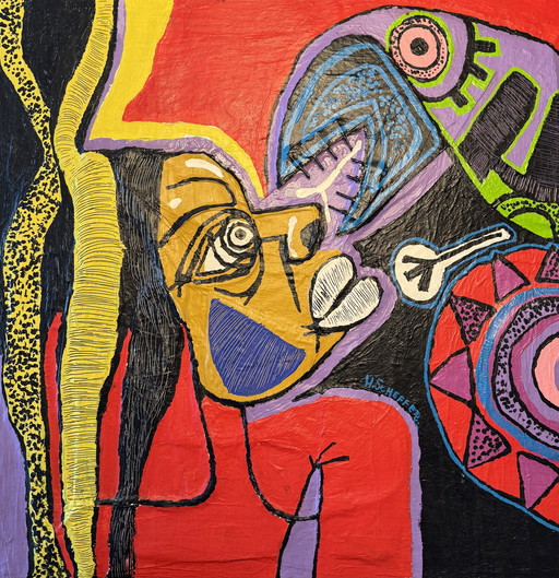 Harold Scheffer “ Red Reggae 1 “   70x70 cm. 