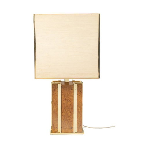 Tischlampe aus Ulmenmaserholz und Messing, Italien, 1970er Jahre
