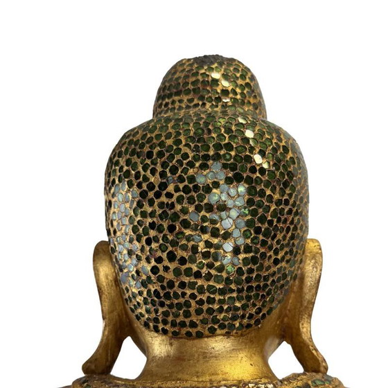 Antieke Birmese Jambupati Boeddha met glasinleg, 57 cm hoog. – Beeldhouwkunst, Wood (photo 15 of 16)