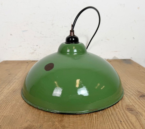 Image 1 of Industrial Green Enamel Factory Pendant Lamp, 1960s