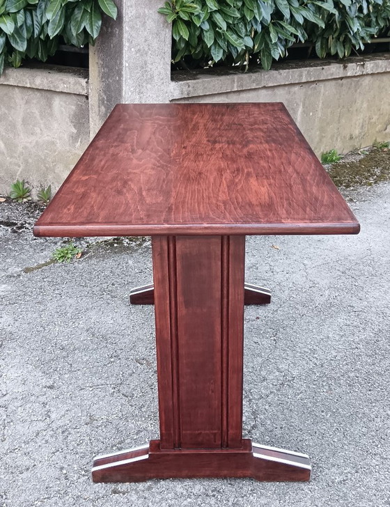 Image 1 of Mesa de bistró restaurada con acabado de teca, Francia, 1950.