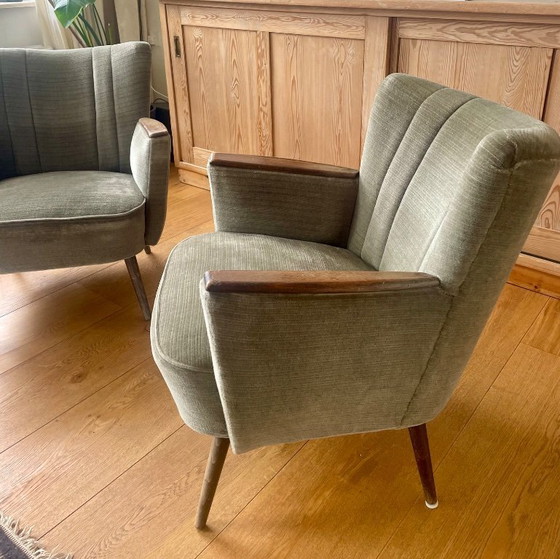 Image 1 of Vintage expo 58 cocktailstoel met armleuning. Groen velours