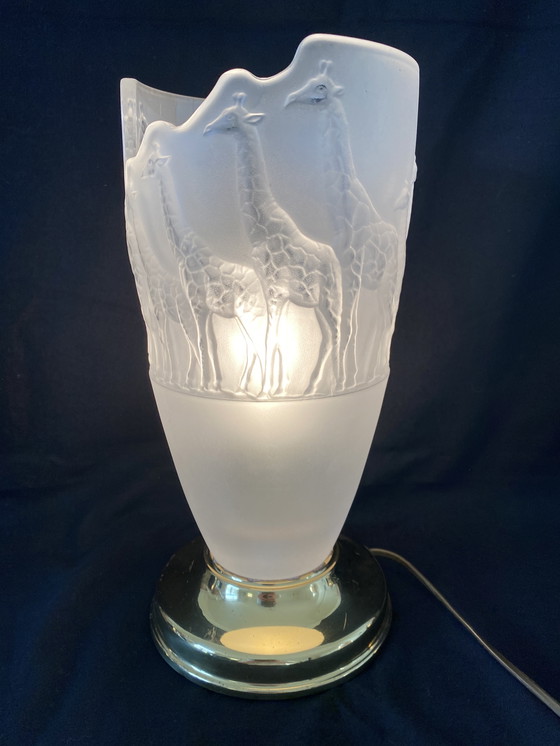 Image 1 of Frosted Glass Lamp "Lalique Style" With Giraffes, Brand Nachtmann.