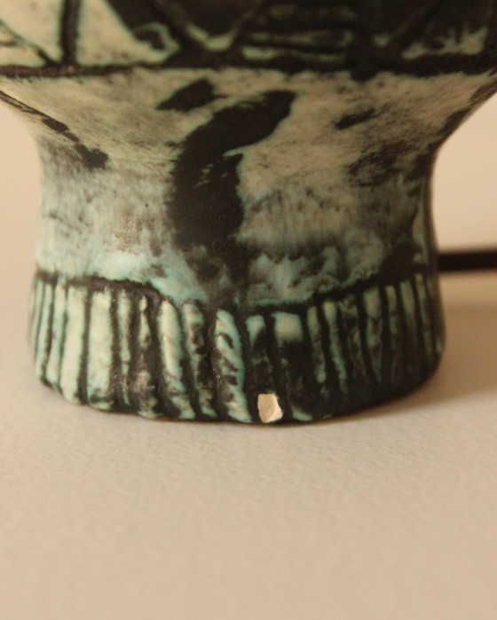 Image 1 of Ceramic Table Lamp with Cord Shade, by Jacques Blin