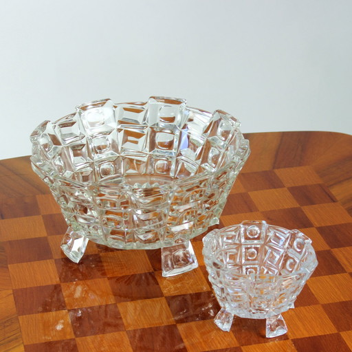  Ensemble de deux bols en verre pressé Art déco par Libochovice, Tchécoslovaquie, années 1930