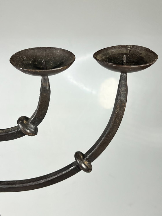 Image 1 of Vintage Brutalist XL Candlestick, Cast Iron, 5 Arms, 1950s