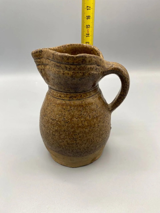 Antique glazed terracotta pitcher, speckled ocher brown, French country pottery, late 19th century – Crockery (photo 5 of 5)