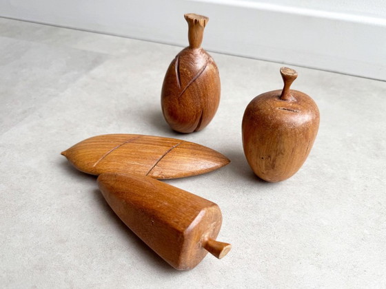 4x Vintage Houtdraaiwerk Handwerk Fruit #1 – Decoratieve objecten, Wood (photo 6 of 6)