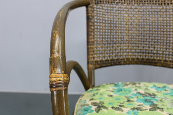 Image 1 of 1980er Set aus vier Rattansesseln mit Stoffpolstern