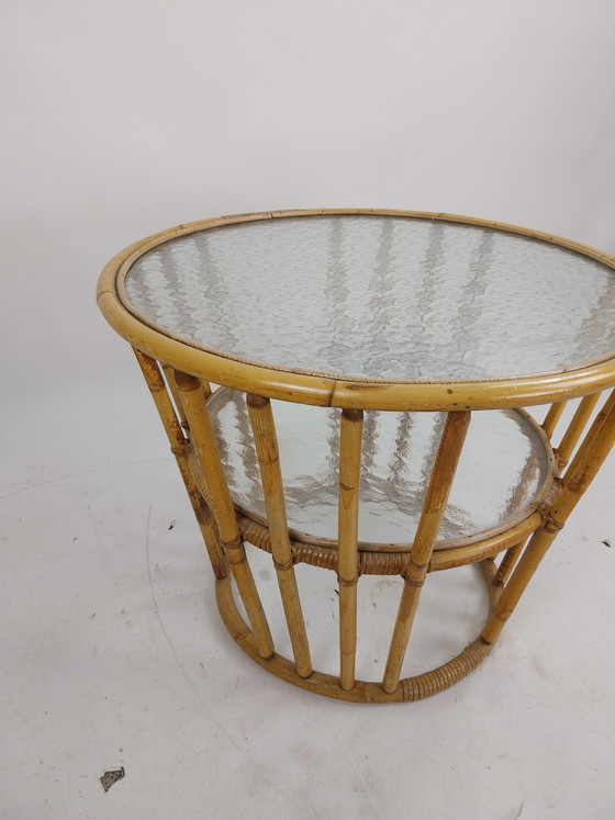 Image 1 of 1 x table en bambou et verre nuageux Rohé Noordwolde années 1960