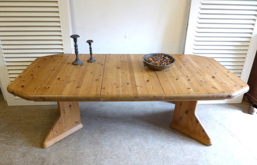 Table de salle à manger danoise en pin brutaliste extensible