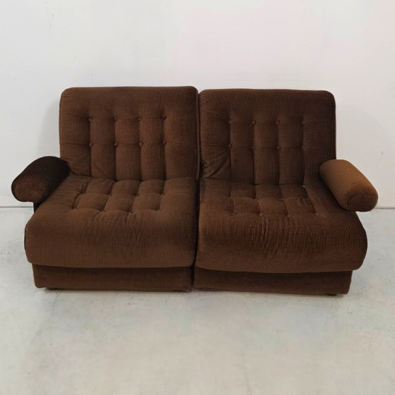Image 1 of Lounge fauteuils modulair jaren 70 bruine rib set van twee 