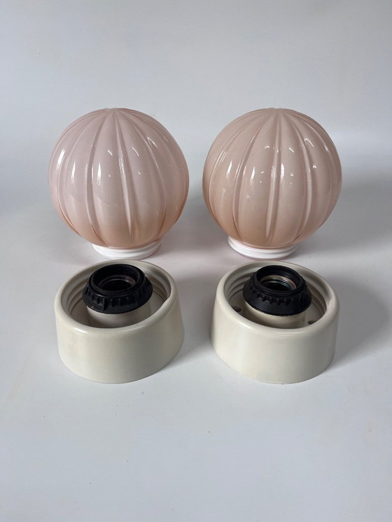 Image 1 of 2x Roze Thabur Plafondlamp Parel Crème Bakelieten Houder