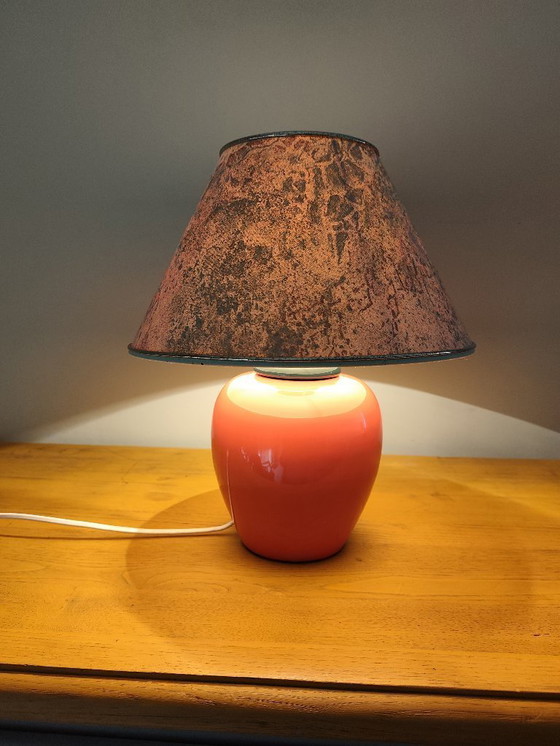 Image 1 of Vintage ceramic lamp with a patinated lampshade