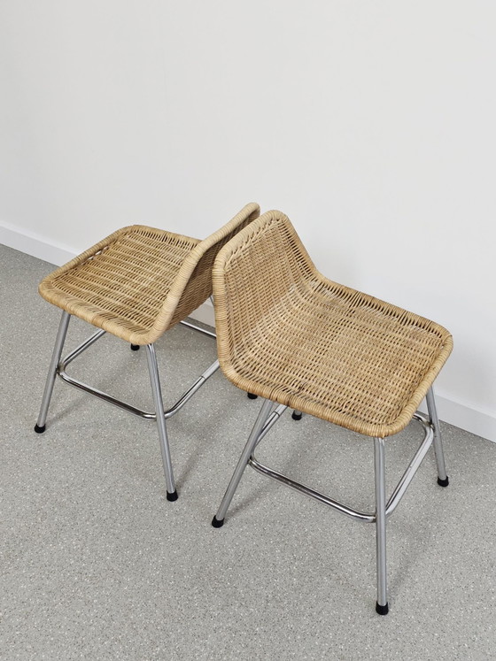 Vintage stool Rohé Noordwolde, Rattan, Chrome, Beige (photo 4 of 8)