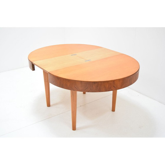 Image 1 of Vintage round wooden folding table by Jindrich Halabala, Czechoslovakia 1950