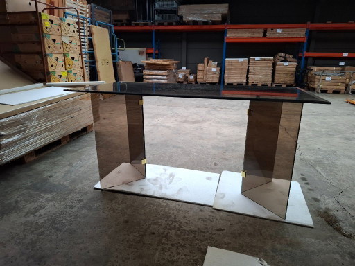 Hollywood Regency Dining Table / Desk – Smoked Glass & Brass (Pace Style) – NEW