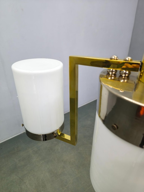 Image 1 of Tschechoslowakischer Art-Deco-Kronleuchter aus Messing und Chrom mit Opalglas, 1930er Jahre