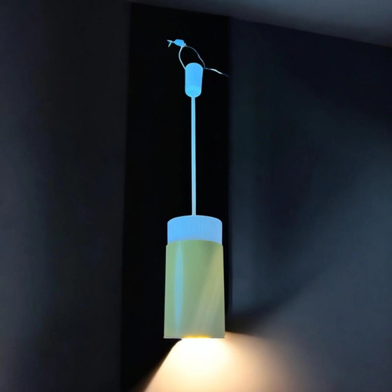 Mid Century Modern Green Up-Down Scandinavian Design Pendant Lights, High-Quality Metal and Opal Glass, 1960s (photo 7 of 9)
