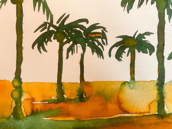 Signed Painting Egypt Landscape « Sunrise on the Nile. » – Verilhac, Art, Paper (photo 9 of 10)